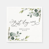 Serviette En Papier Élégant Script Eucalyptus Vert papier Mariage (Devant)