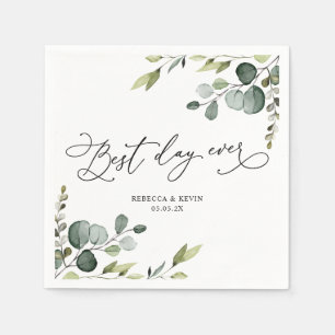 Serviette En Papier Élégant Script Eucalyptus Vert papier Mariage