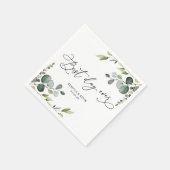 Serviette En Papier Élégant Script Eucalyptus Vert papier Mariage (Coin)