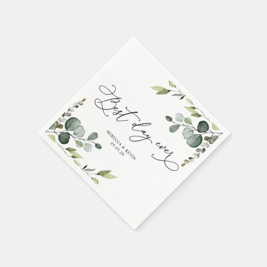 Serviette En Papier Élégant Script Eucalyptus Vert papier Mariage (Coin)