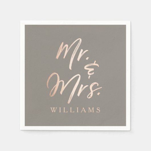Serviette En Papier Élégant Script Faux Foil M. & Mme (Devant)