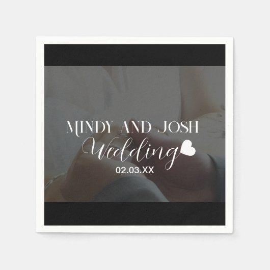 Serviette En Papier Elegant Script floating heart Photo Black (Devant)