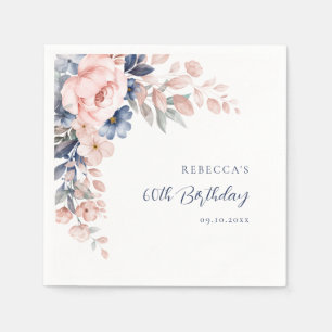 Serviette En Papier Élégant script floral 60e anniversaire n'importe q