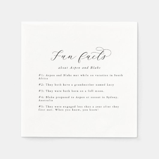 Serviette En Papier Élégant Script Fun Facts Mariage Napkins (Devant)