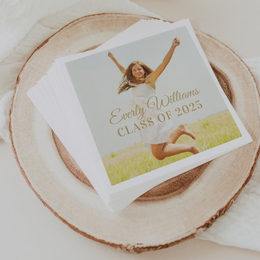 Serviette En Papier Elégant Script Gold Custom 2025 Graduation Photo
