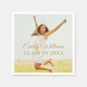 Serviette En Papier Elégant Script Gold Custom 2025 Graduation Photo (Devant)