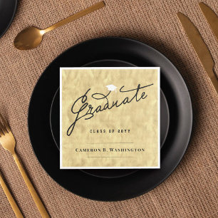 Serviette En Papier Élégant Script Graduate Gold Foil Graduation Party
