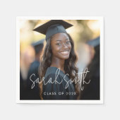 Serviette En Papier Élégant script graduation photo nom du diplômé (Devant)