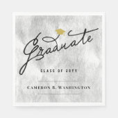 Serviette En Papier Élégant Script Gradué Silver Foil Grad Party (Devant)