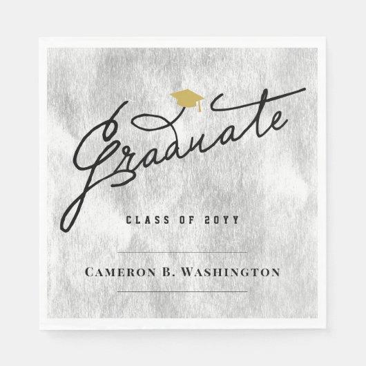 Serviette En Papier Élégant Script Gradué Silver Foil Grad Party (Devant)