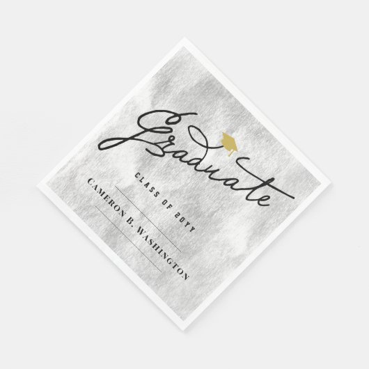 Serviette En Papier Élégant Script Gradué Silver Foil Grad Party (Coin)