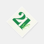 Serviette En Papier Élégant Script Green 21e anniversaire (Coin)