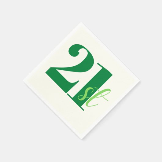 Serviette En Papier Élégant Script Green 21e anniversaire (Coin)