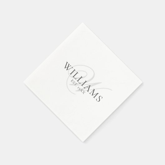 Serviette En Papier Élégant Script Gris Monogramme Famille Dîner Forme (Coin)