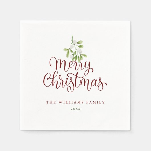 Serviette En Papier Élégant Script Joyeux Noël Mistletoe Holiday (Devant)