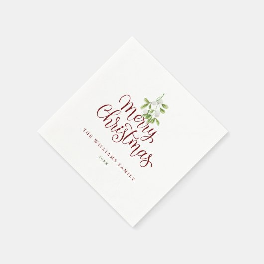 Serviette En Papier Élégant Script Joyeux Noël Mistletoe Holiday (Coin)
