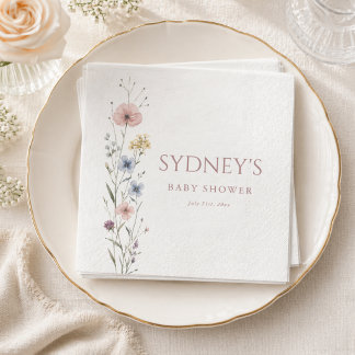 Serviette En Papier Elegant Script Little Wildflower Baby Shower