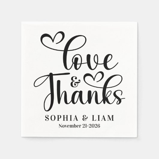 Serviette En Papier Elegant Script Love and Thanks Wedding (Devant)