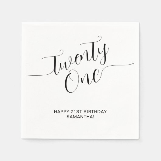 Serviette En Papier Élégant script manuscrit vingt et un anniversaire (Devant)