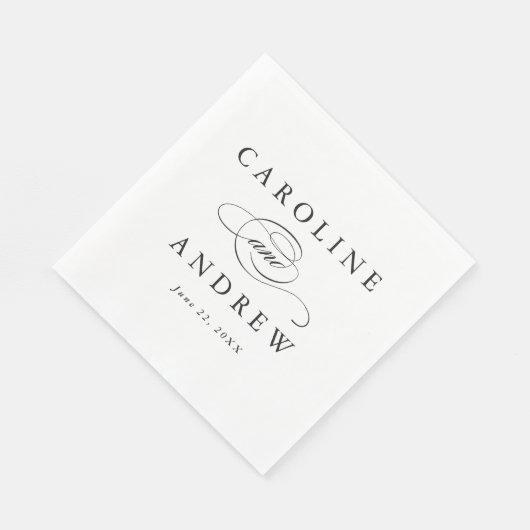 Serviette En Papier Élégant script Mariage noir et blanc (Coin)