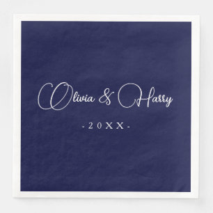 Serviette En Papier Élégant Script Marine Livre Mariage blanc Napkin
