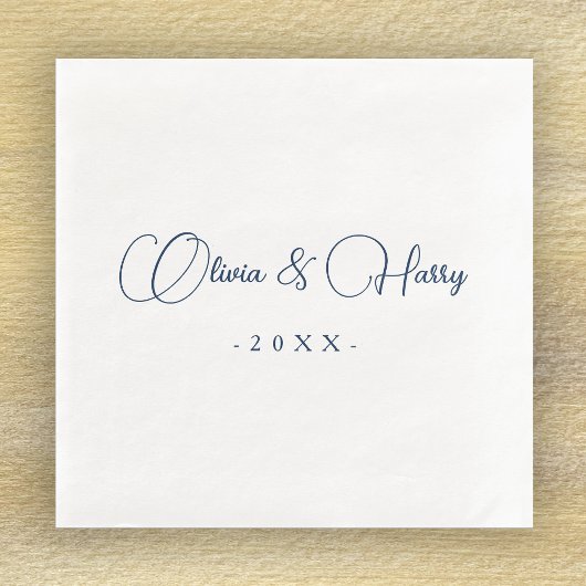Serviette En Papier Élégant Script Marine Livre Mariage blanc Napkin