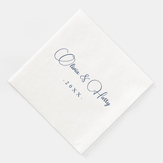 Serviette En Papier Élégant Script Marine Livre Mariage blanc Napkin (Coin)