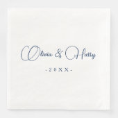 Serviette En Papier Élégant Script Marine Livre Mariage blanc Napkin (Devant)