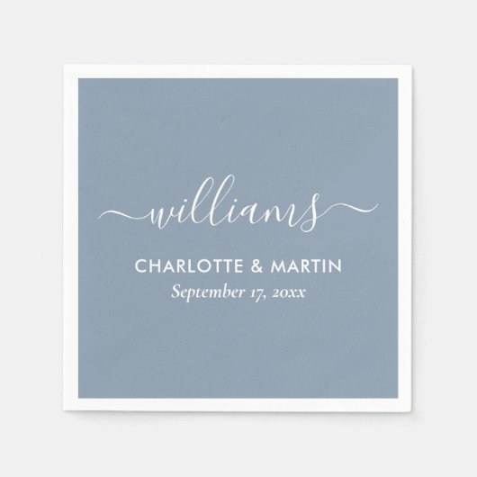 Serviette En Papier Élégant Script moderne Dusty Mariage bleu serviett (Devant)