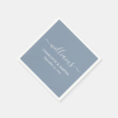 Serviette En Papier Élégant Script moderne Dusty Mariage bleu serviett (Coin)