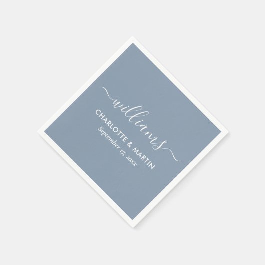 Serviette En Papier Élégant Script moderne Dusty Mariage bleu serviett (Coin)