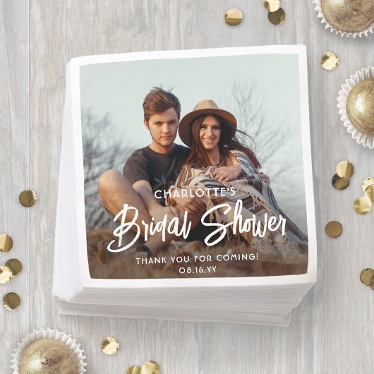 Serviette En Papier Élégant script moderne et photo minimale pour une