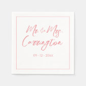 Serviette En Papier Élégant script moderne M. Mme Pink Mariage (Devant)