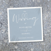 Serviette En Papier Élégant script moderne Mariage bleu poussiéreux
