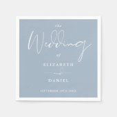 Serviette En Papier Élégant script moderne Mariage bleu poussiéreux (Devant)