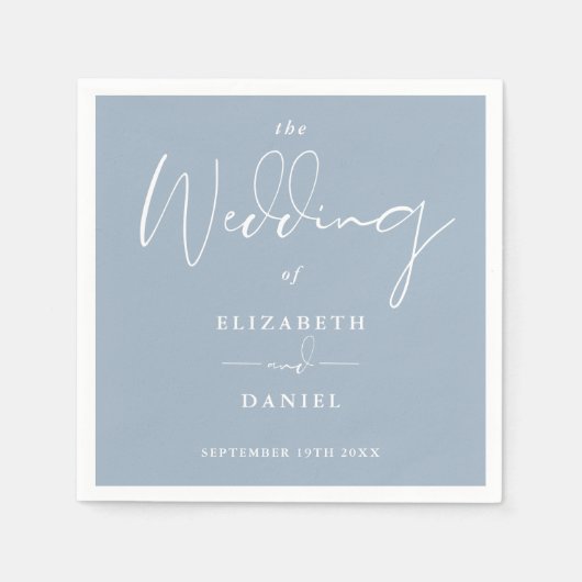 Serviette En Papier Élégant script moderne Mariage bleu poussiéreux (Devant)