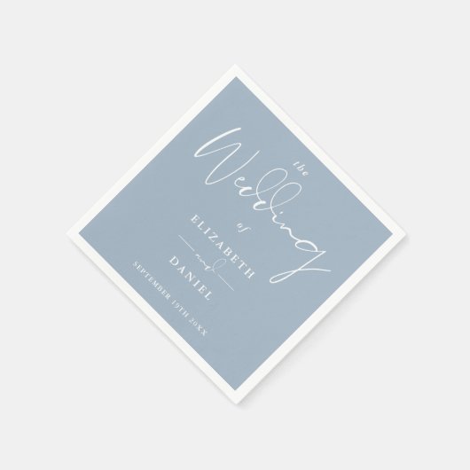 Serviette En Papier Élégant script moderne Mariage bleu poussiéreux (Coin)