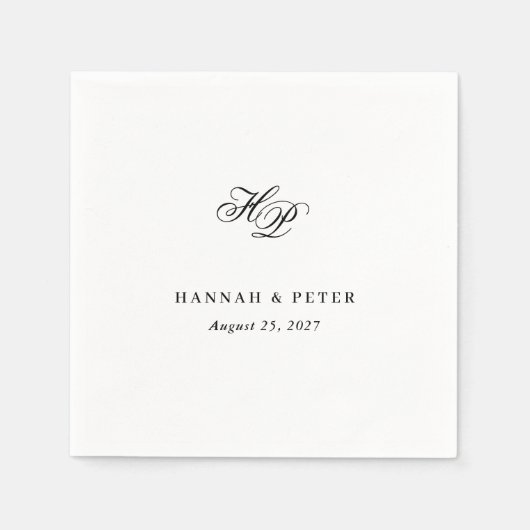 Serviette En Papier Élégant Script Monogramme Initiales Mariage minima (Devant)