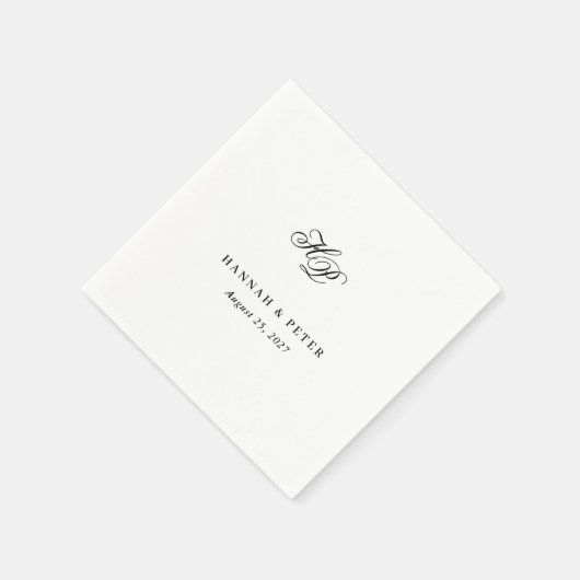 Serviette En Papier Élégant Script Monogramme Initiales Mariage minima (Coin)