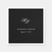 Serviette En Papier Élégant Script Monogramme Initiales Mariage noir (Devant)