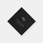 Serviette En Papier Élégant Script Monogramme Initiales Mariage noir (Coin)