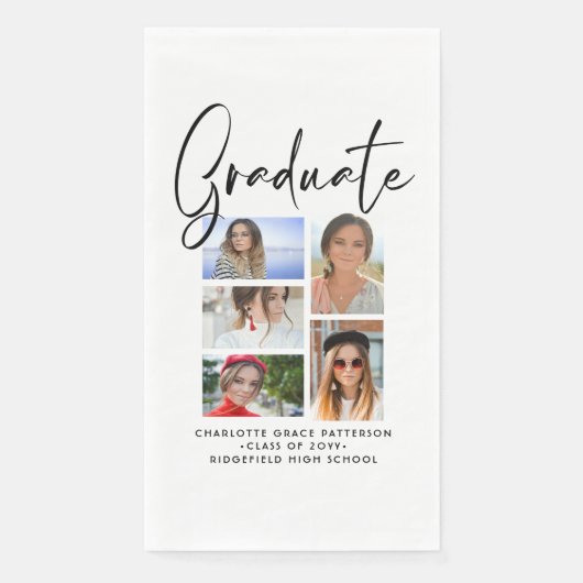Serviette En Papier Élégant Script Multi Photo Graduate (Devant)