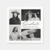 Serviette En Papier Élégant script noir 4 photo Graduation (Devant)