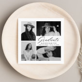 Serviette En Papier Élégant script noir 4 photo Graduation