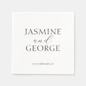 Serviette En Papier Élégant Script noir & blanc Mariage chic (Devant)