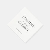 Serviette En Papier Élégant Script noir & blanc Mariage chic (Coin)