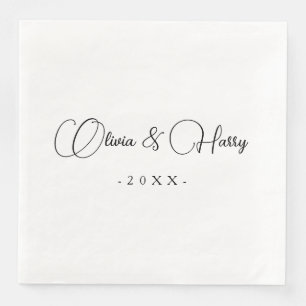 Serviette En Papier Élégant Script noir blanc Mariage papier Napkin