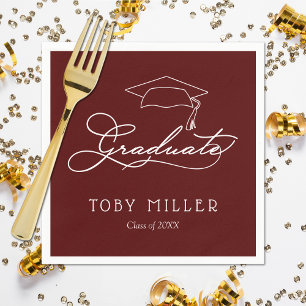 Serviette En Papier Élégant Script noir Maroon Graduation serviettes