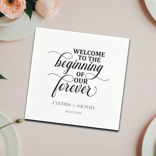 Serviette En Papier Élégant script 'notre Forever' Mariage