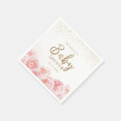 Serviette En Papier Élégant script or & baby shower floral blush (Coin)
